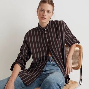 NWT Madewell Satin Oversized Boyfriend Shirt, Striped